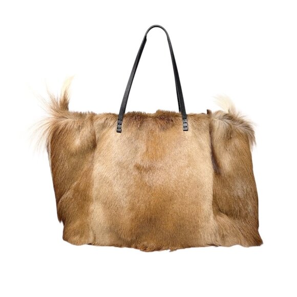 FENDI Vintage Gazelle Hair Fur Shoulder Tote Large Bag Beige Brown FF [106228] - Picture 6 of 14